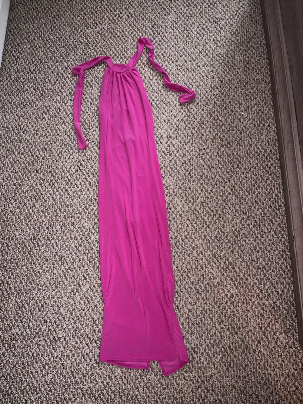 Missguided Hot Pink Halter Tie Maxi Dress